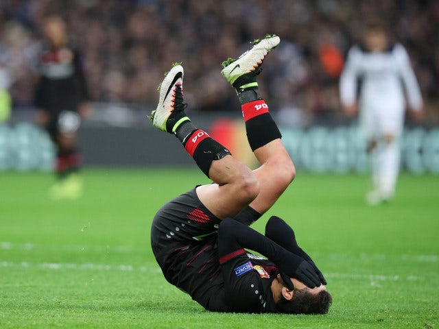 Javier Hernandez of Bayer Leverkusen in action during his side's Champions League Group E clash with Tottenham Hotspur at Wembley Stadium on November 2, 2016