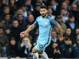 Sergio Aguero of Manchester City in action during his side's Champions League clash with Barcelona at the Etihad Stadium on November 1, 2016