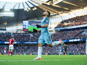 Manchester City's Sergio Aguero celebrates after scoring during the Premier League clash with Middlesbrough at the Etihad Stadium on November 5, 2016