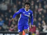 Willian of Chelsea in action during his side's Premier League clash with Southampton at St Mary's on October 30, 2016