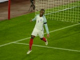 Demarai Gray celebrates scoring for England Under-21s during their friendly against Italy Under-21s at St Mary's Stadium on November 10, 2016