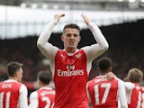 Arsenal midfielder Granit Xhaka celebrates after his side's opening goal during the North London derby against Tottenham Hotspur on November 6, 2016
