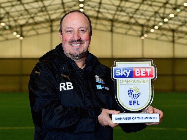 Rafael Benitez poses with his manager of the month award for November 2016 - EMBARGOES UNTIL NOVEMBER 11