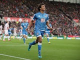 Nathan Ake celebrates scoring during the Premier League game between Stoke City and Bournemouth on November 19, 2016