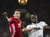 Matteo Darmian and Moussa Sissoko in action during the Premier League game between Manchester United and Tottenham Hotspur on December 11, 2016