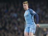 Kevin De Bruyne in action during the Premier League game between Manchester City and Arsenal on December 18, 2016