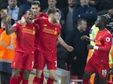 Georginio Wijnaldum celebrates scoring during the Premier League game between Liverpool and Manchester City on December 31, 2016