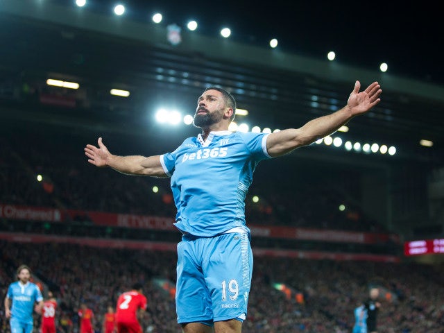Stoke City forward Jonathan Walters celebrates scoring the opening goal during his side's Premier League clash with Liverpool at Anfield on December 27, 2016