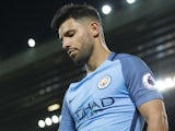 Sergio Aguero in action during the Premier League game between Liverpool and Manchester City on December 31, 2016