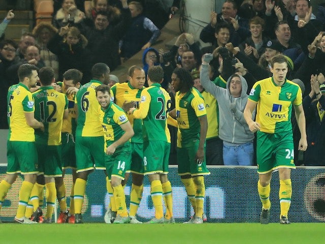 Alexander Tettey celebrates scoring during the game between Norwich and Southampton on January 2, 2016