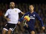 Aymen Abdennour and Cristiano Ronaldo in action during the game between Valencia and Real Madrid on January 3, 2016