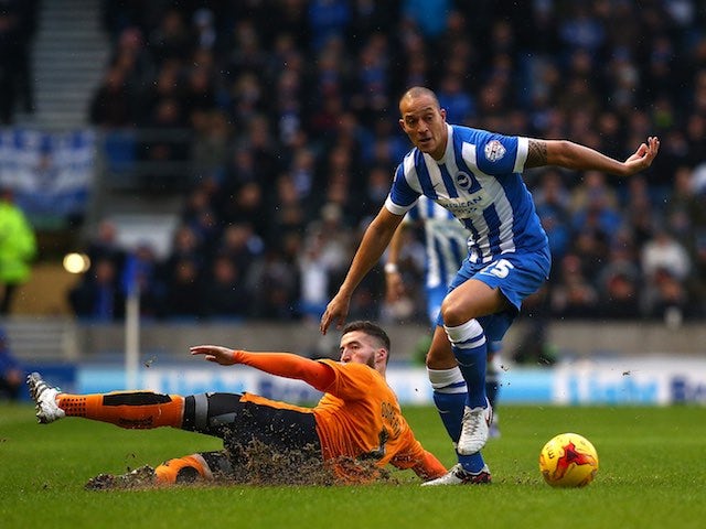 Bobby Zamora and Matt Doherty in action during the game between Brighton and Wolves on January 1, 2016