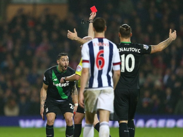 Geoff Cameron sees red during the game between West Brom and Stoke on January 2, 2016