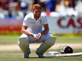 Jonny Bairstow squats on day two of the second Test between South Africa and England on January 3, 2016