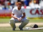 Jonny Bairstow squats on day two of the second Test between South Africa and England on January 3, 2016