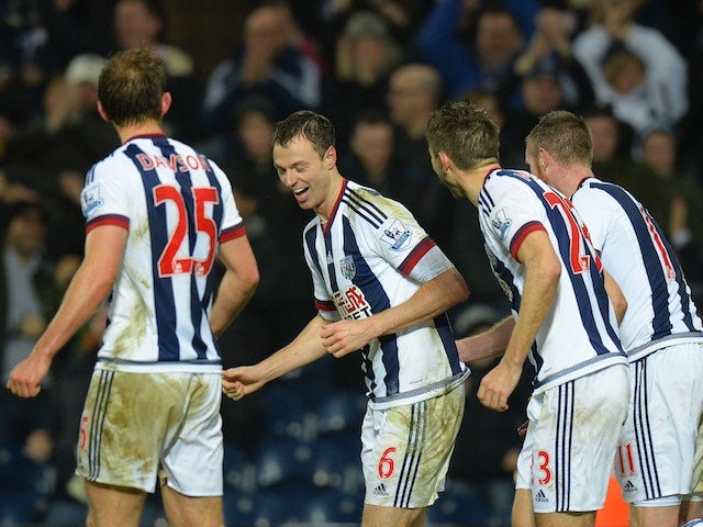 Jonny Evans celebrates during the game between West Brom and Stoke on January 2, 2016