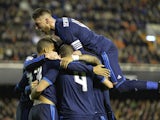 Sergio Ramos attempts to copulate with his teammates during the game between Valencia and Real Madrid on January 3, 2016