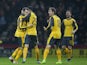 Aaron Ramsey celebrates with teammates after scoring during the FA Cup game between Preston North End and Arsenal on January 7, 2017