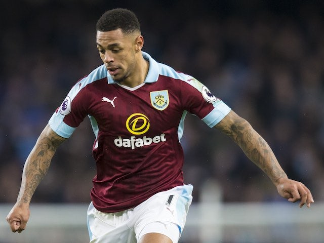 Andre Gray in action during the Premier League game between Manchester City and Burnley on January 2, 2017