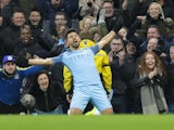 Sergio Aguero celebrates scoring during the Premier League game between Manchester City and Burnley on January 2, 2017
