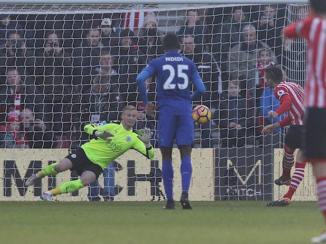 Dusan Tadic makes it three during the Premier League game between Southampton and Leicester City on January 22, 2017