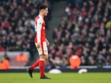 Granit Xhaka sees red during the Premier League game between Arsenal and Burnley on January 22, 2017