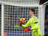 Chelsea goalkeeper Thibaut Courtois in action during his side's Premier League clash with Leicester City at the King Power Stadium on January 14, 2017