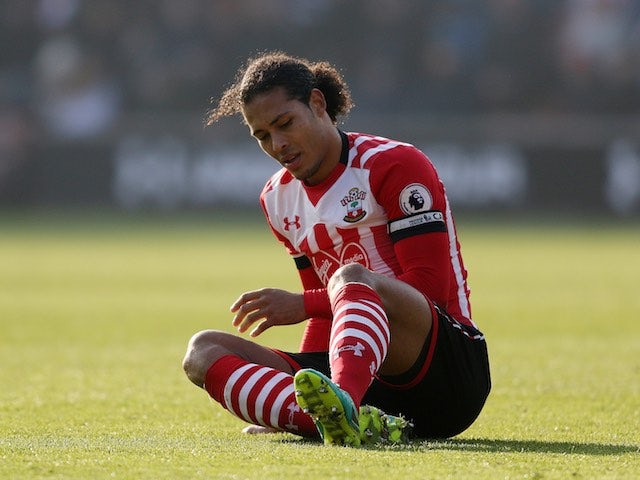 Virgil van Dijk is subbed with a foot injury during the Premier League game between Southampton and Leicester City on January 22, 2017