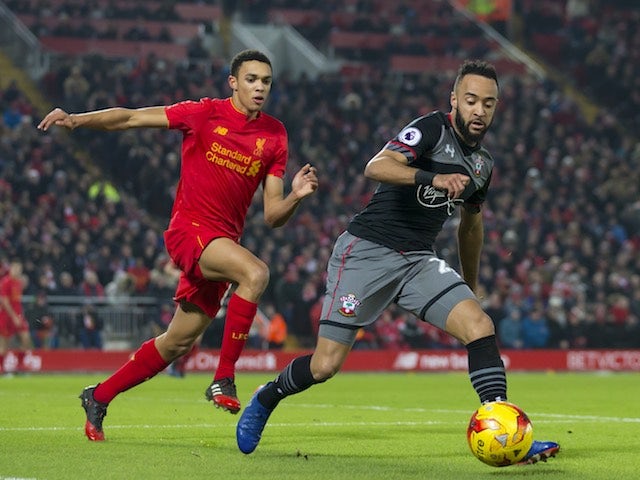 Nathan Redmond and Trent Alexander-Arnold in action during the EFL Cup semi-final between Liverpool and Southampton on January 25, 2017