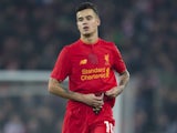 Philippe Coutinho readjusts during the EFL Cup semi-final between Liverpool and Southampton on January 25, 2017