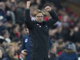 Jurgen Klopp is a happy man during the Premier League game between Liverpool and Tottenham Hotspur on February 11, 2017