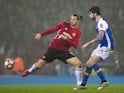 Manchester United's Zlatan Ibrahimovic and Blackburn Rovers' Charlie Mulgrew during the FA Cup fifth-round match on February 19, 2017