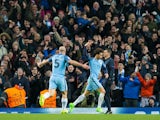 Manchester City winger Leroy Sane celebrates after scoring during the Champions League last 16 first leg against AS Monaco at the Etihad Stadium on February 21, 2017