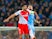 AS Monaco striker Radamel Falcao competes with Nicolas Otamendi in the Champions League last 16 first leg against Manchester City at the Etihad Stadium on February 21, 2017