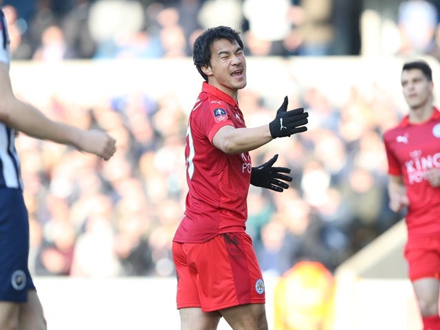 Shinji Okazaki of Leicester City reacts during the FA Cup match against Millwall on February 18, 2017