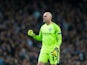 Manchester City goalkeeper Wilfredo 'Willy' Caballero in action during the Champions League last 16 first leg against AS Monaco at the Etihad Stadium on February 21, 2017