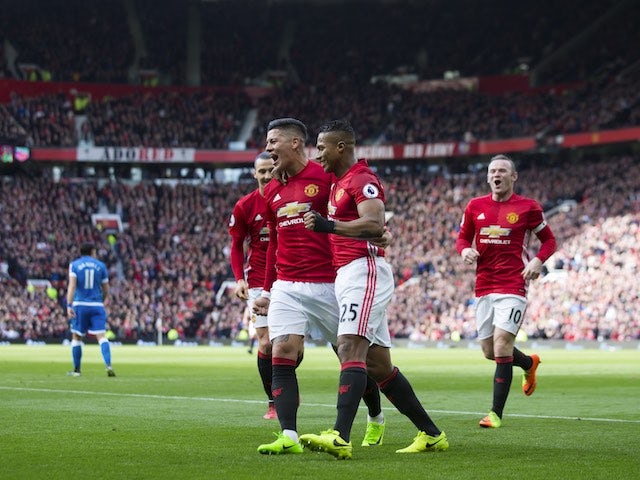 Marcos Rojo celebrates scoring during the Premier League game between Manchester United and Bournemouth on March 4, 2017