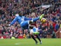 Max Gradel and Juan Mata in action during the Premier League game between Manchester United and Bournemouth on March 4, 2017