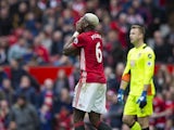 Paul Pogba reacts to a missed chance during the Premier League game between Manchester United and Bournemouth on March 4, 2017