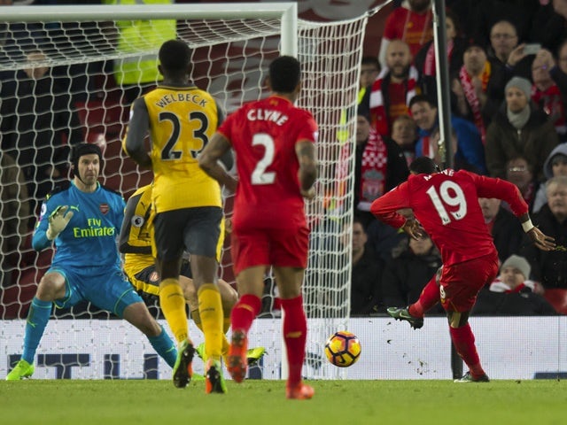 Liverpool's Sadio Mane celebrates scoring against Arsenal on March 4, 2017