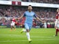 Sergio Aguero celebrates scoring during the FA Cup quarter-final between Middlesbrough and Manchester City on March 11, 2017
