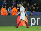 Sevilla's Samir Nasri is sent off during the Champions League match against Leicester City on March 14, 2017
