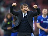 Antonio Conte is happy during the Premier League game between Stoke City and Chelsea on March 18, 2017