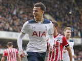 Dele Alli celebrates scoring during the Premier League game between Tottenham Hotspur and Southampton on March 19, 2017
