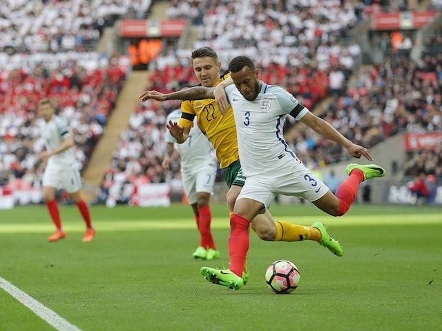Ryan Bertrand and Fiodor Cernych in action during the World Cup qualifier between England and Lithuania on March 26, 2017