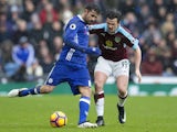 Joey Barton and Diego Costa during the Premier League match between Chelsea and Burnley on February 12, 2017