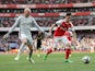 Arsenal's Mesut Ozil and Manchester City's Wilfredo Caballero in action on April 2, 2017