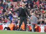 Pep Guardiola reacts during the Premier League match between Manchester City and Arsenal on April 2, 2017
