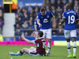Morgan Schneiderlin gives Joey Barton a ticking-off during the Premier League game between Everton and Burnley on April 15, 2017