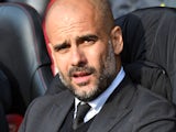 Pep Guardiola watches on during the Premier League game between Southampton and Manchester City on April 15, 2017`